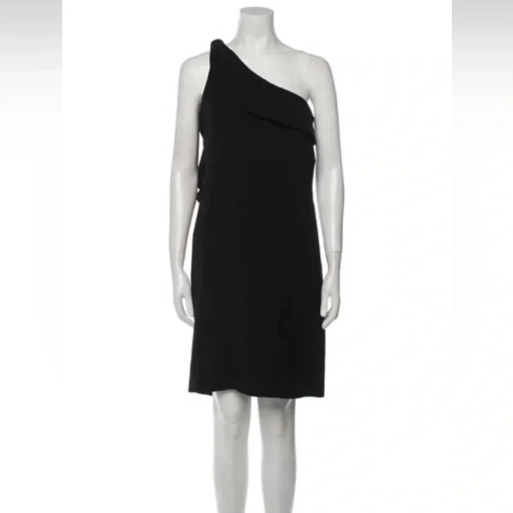 Armani Collezioni black silk one shoulder cocktail dress ruffle Size 6 - Picture 5 of 12
